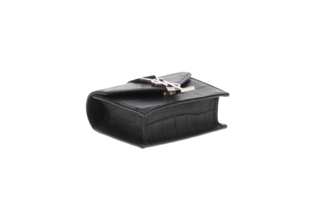 Saint Laurent Black Croc Embossed Leather Mini Candy Bag 2014