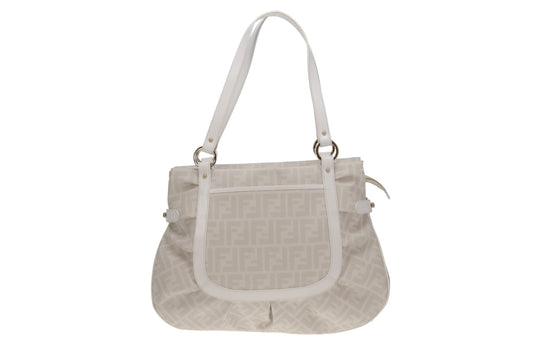 Fendi Shoulder Bag White Zucca Coated Canvas and Leather