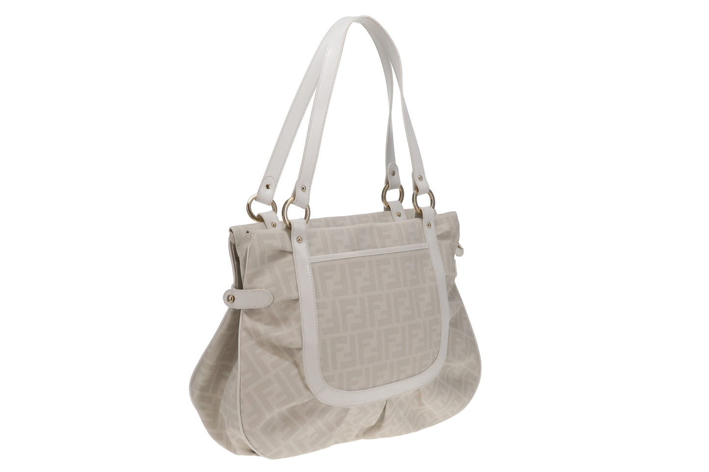 Fendi Shoulder Bag White Zucca Coated Canvas and Leather
