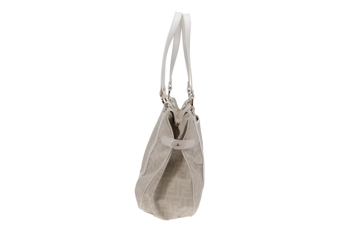 Fendi Shoulder Bag White Zucca Coated Canvas and Leather