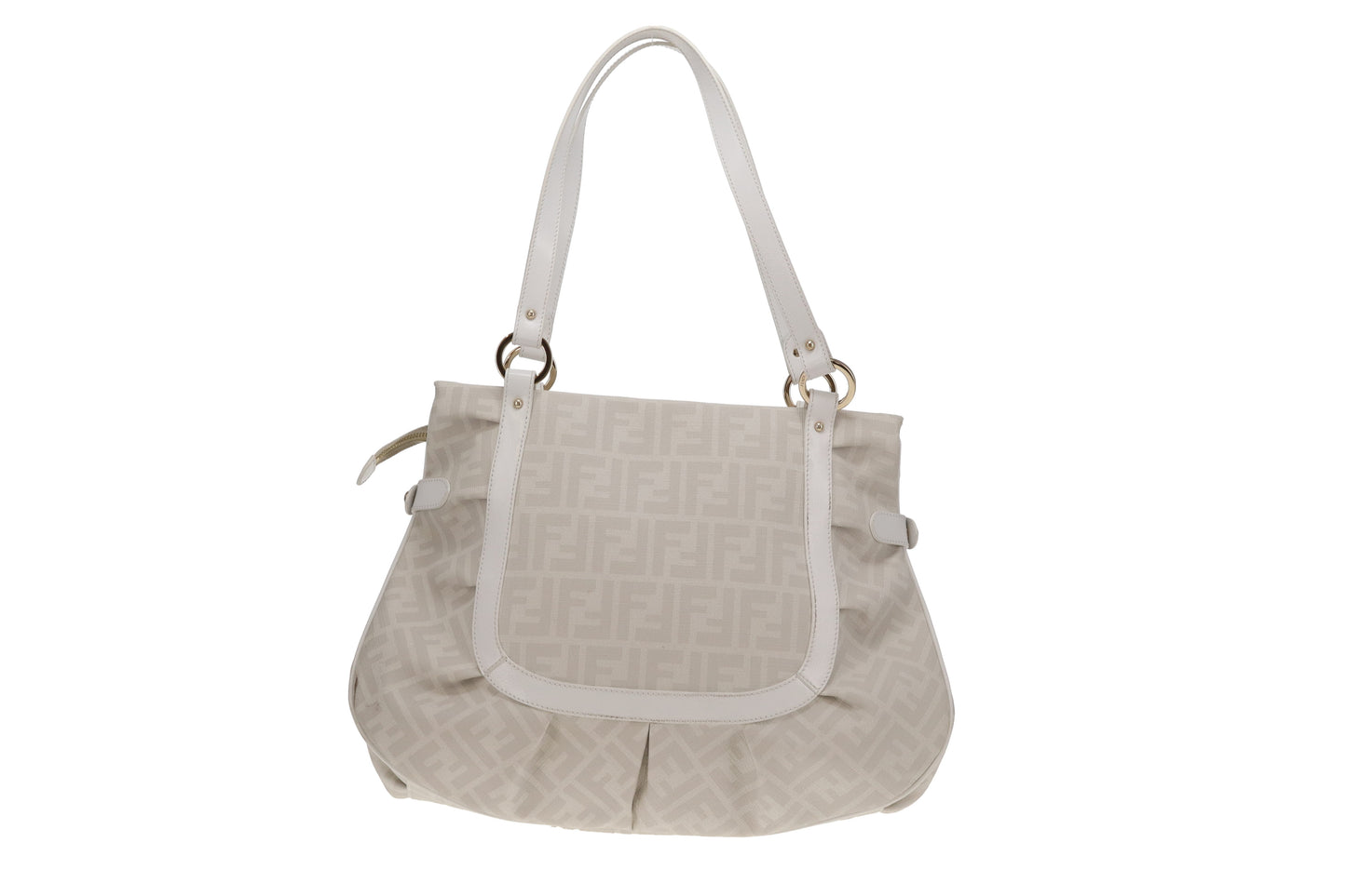 Fendi Shoulder Bag White Zucca Coated Canvas and Leather
