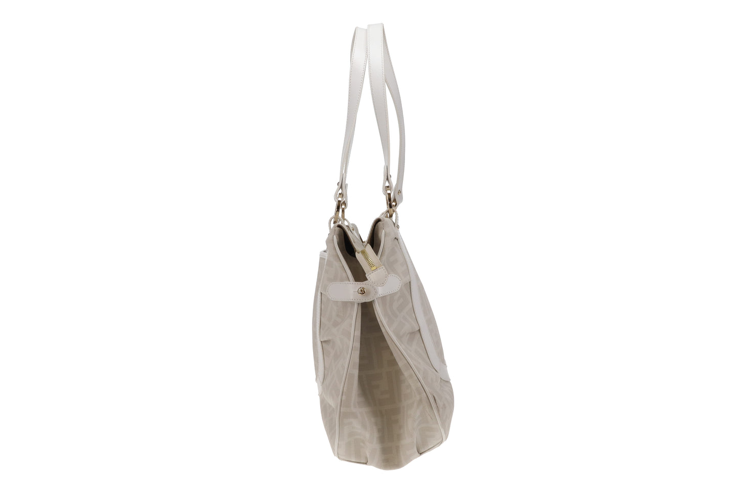 Fendi Shoulder Bag White Zucca Coated Canvas and Leather