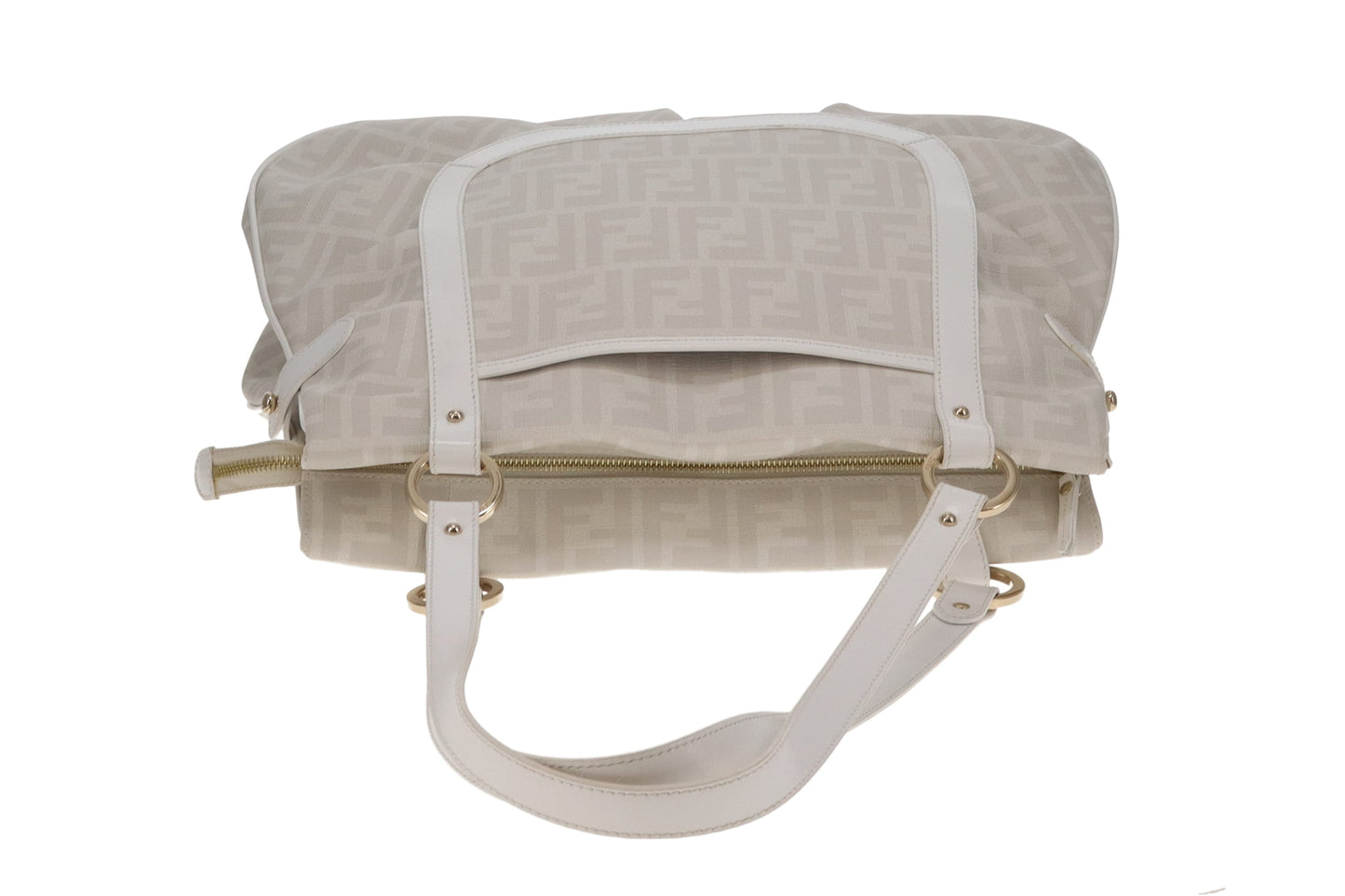 Fendi Shoulder Bag White Zucca Coated Canvas and Leather
