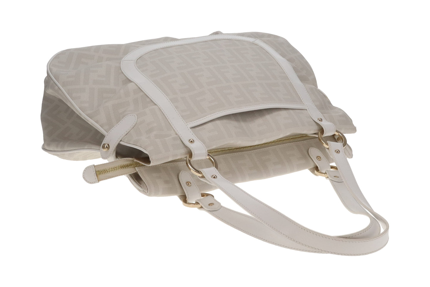 Fendi Shoulder Bag White Zucca Coated Canvas and Leather