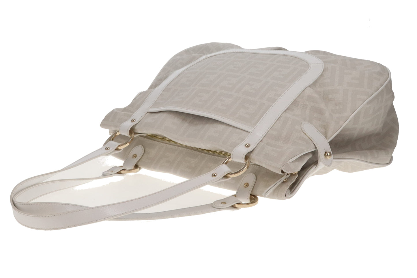 Fendi Shoulder Bag White Zucca Coated Canvas and Leather