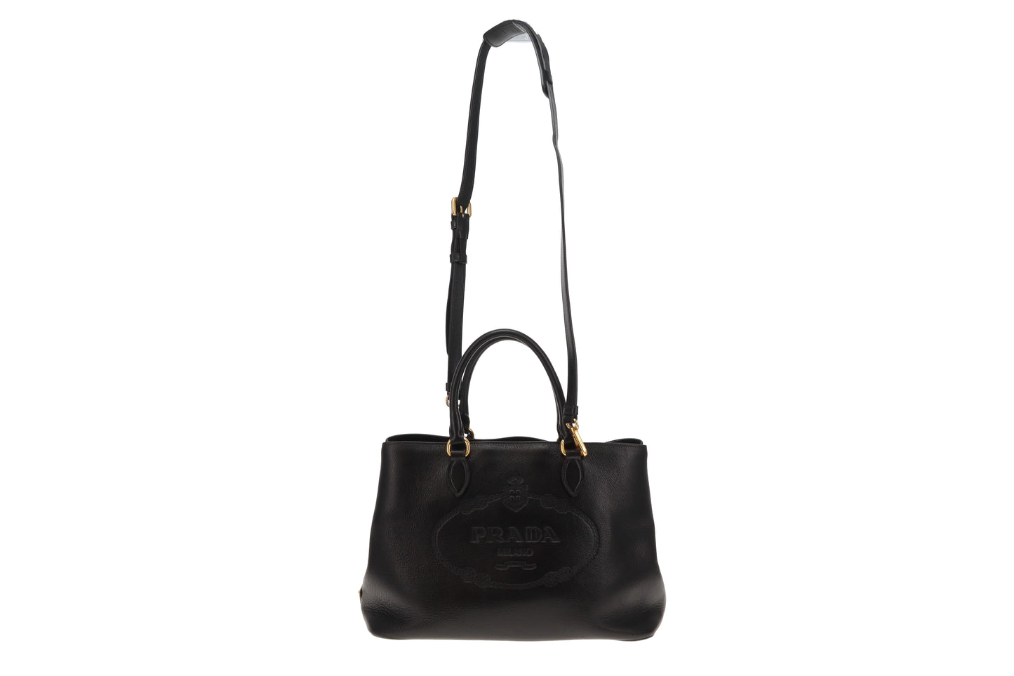 Prada Logo Glace'Calf Tote With Shoulder Strap