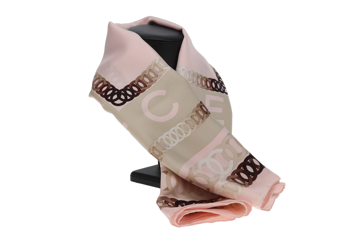 Chanel CC Chain Detail Silk Scarf With Pink Border 90cm