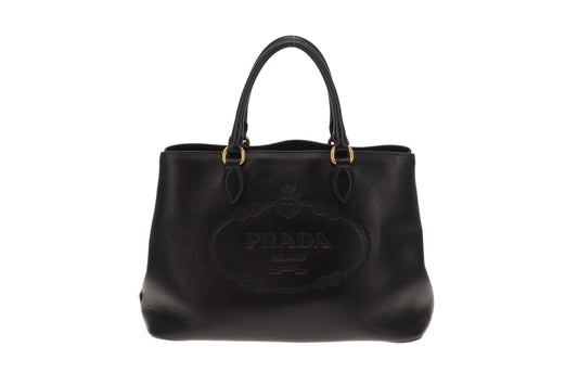 Prada Logo Glace'Calf Tote With Shoulder Strap