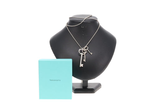 Tiffany & Co 3 Key Necklace with Beaded Chain Sterling Silver