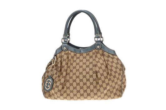 Gucci Sukey Tote GG Canvas and Metallic Blue Leather