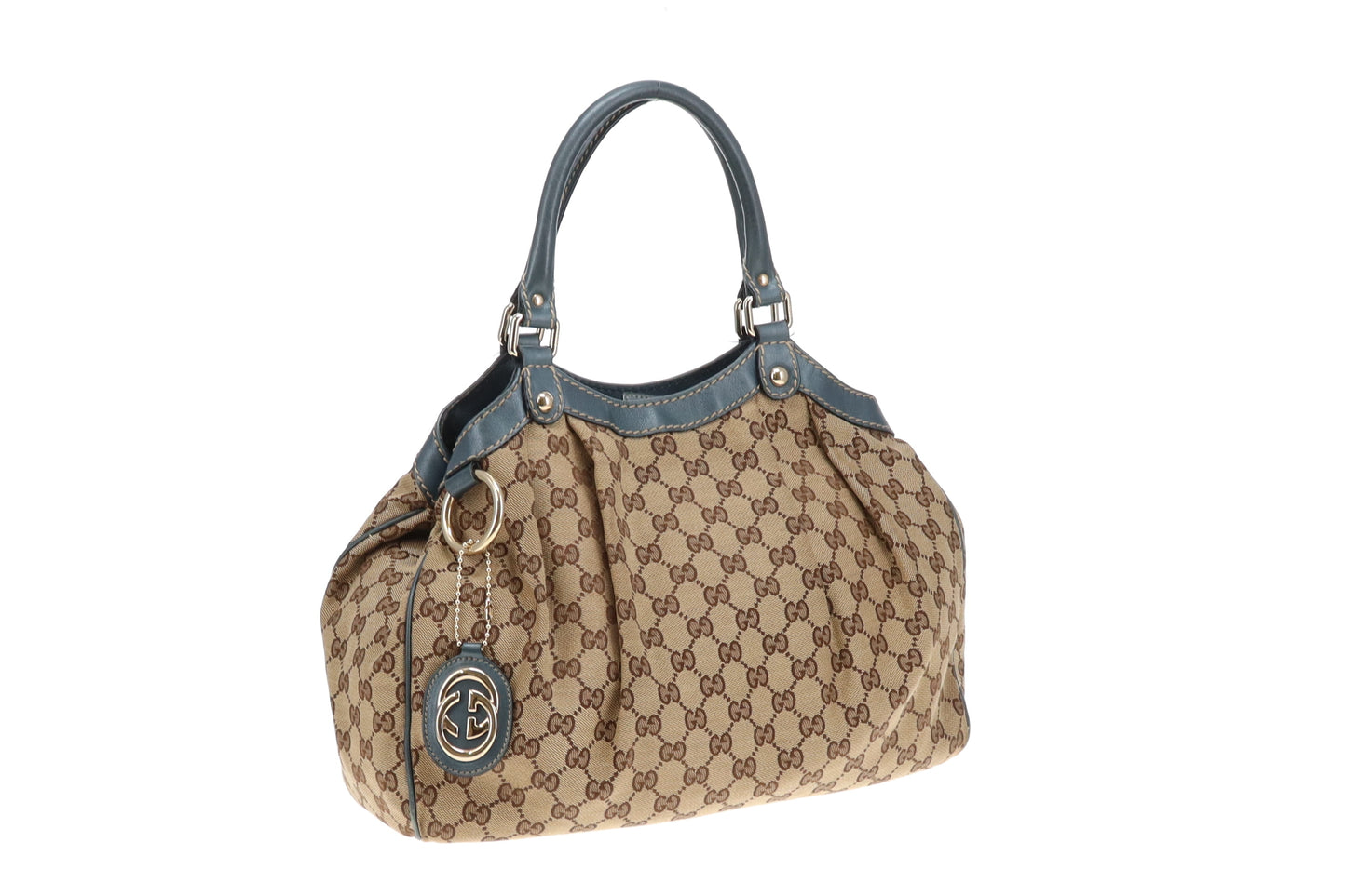 Gucci Sukey Tote GG Canvas and Metallic Blue Leather