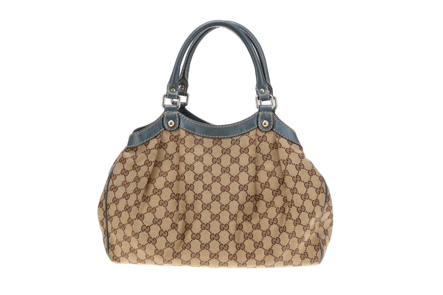 Gucci Sukey Tote GG Canvas and Metallic Blue Leather