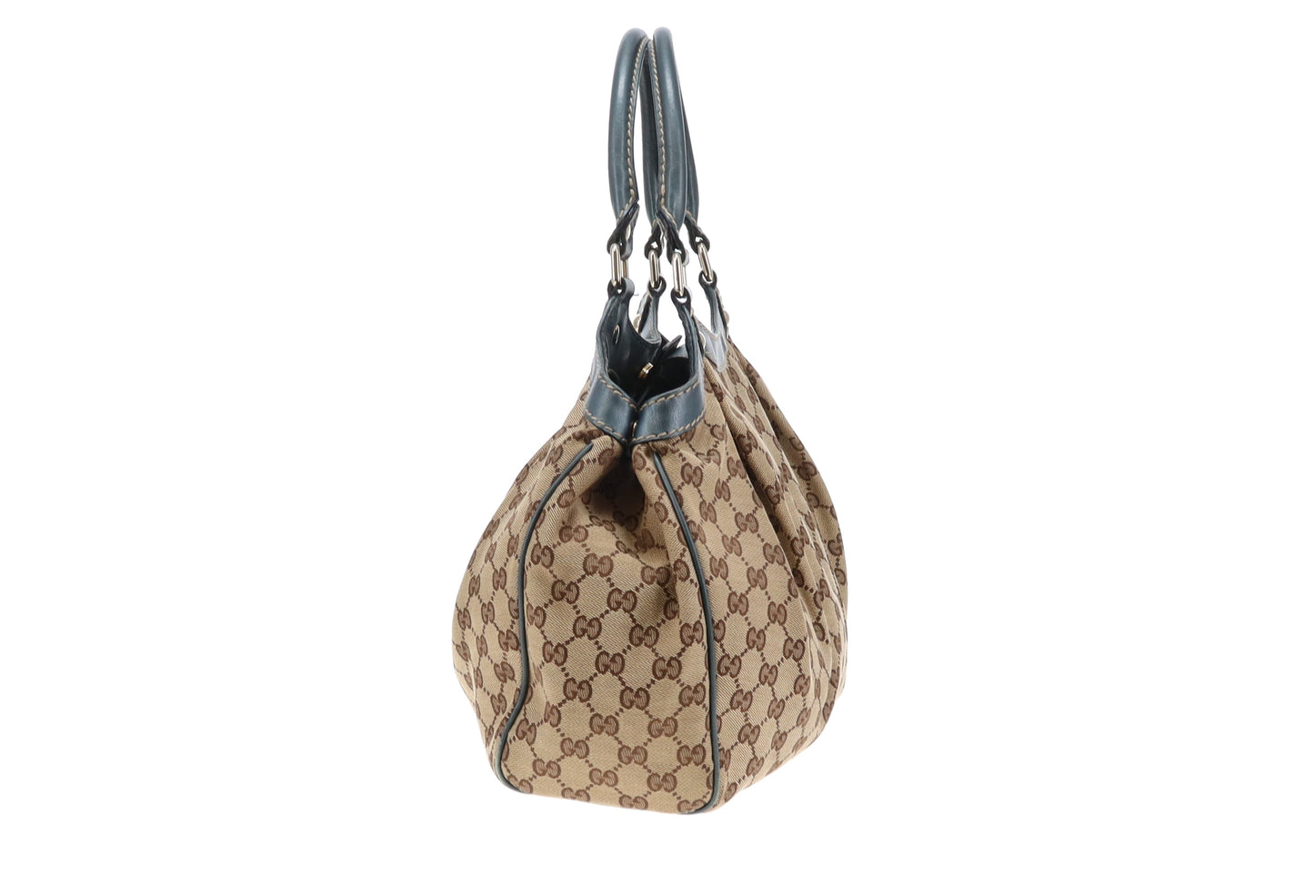 Gucci Sukey Tote GG Canvas and Metallic Blue Leather