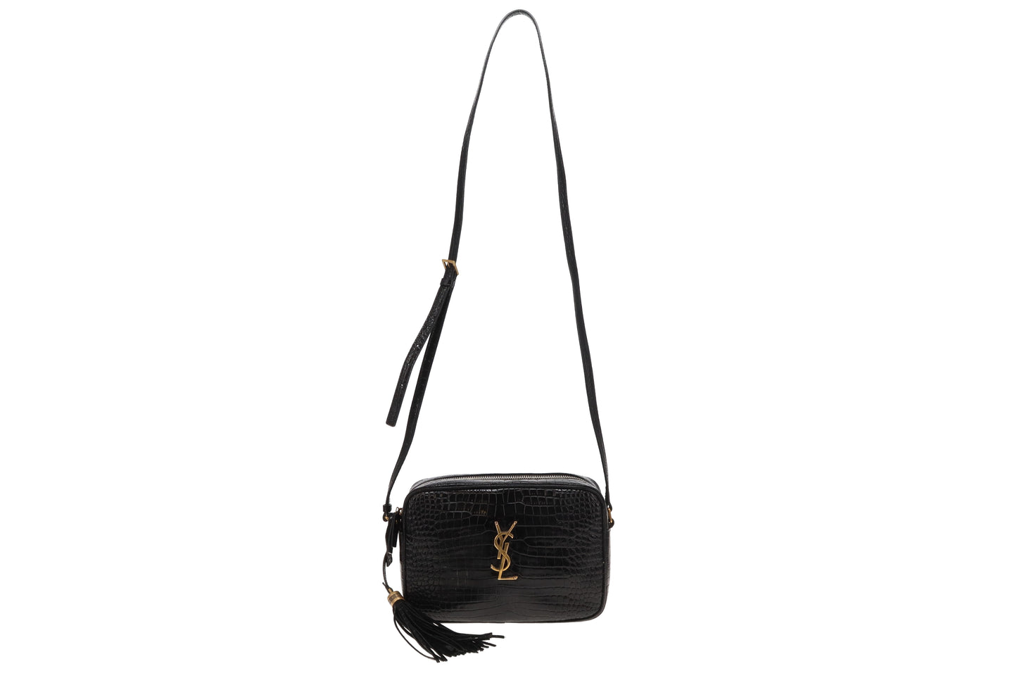 Saint Laurent Lou Camera Bag Black Croc Embossed GHW 2022