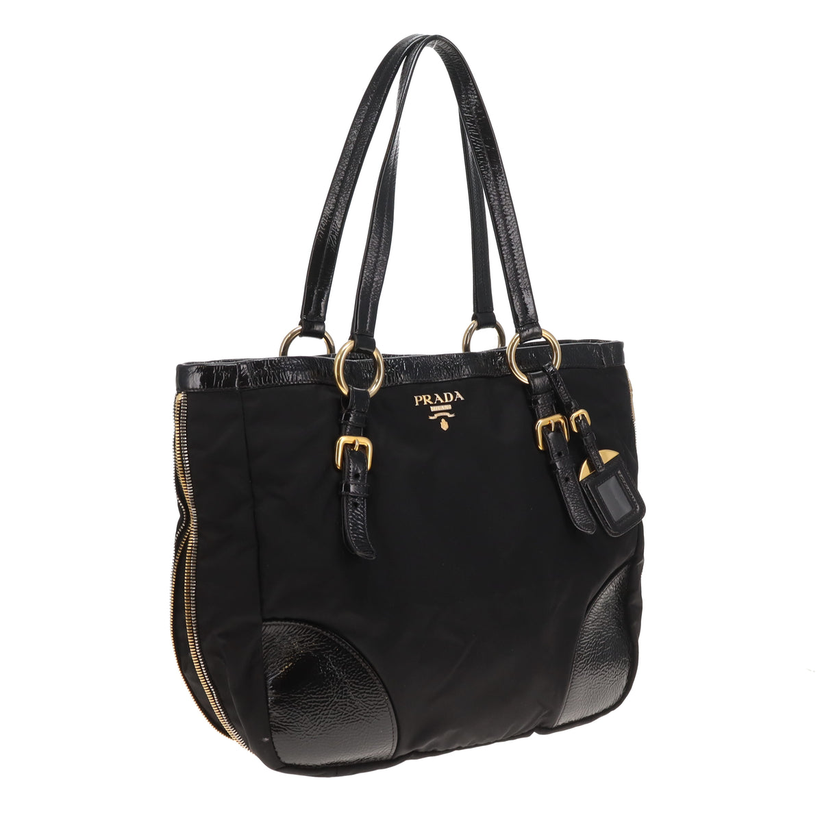 Prada Zip Around Tote Bag Black Nylon and Patent