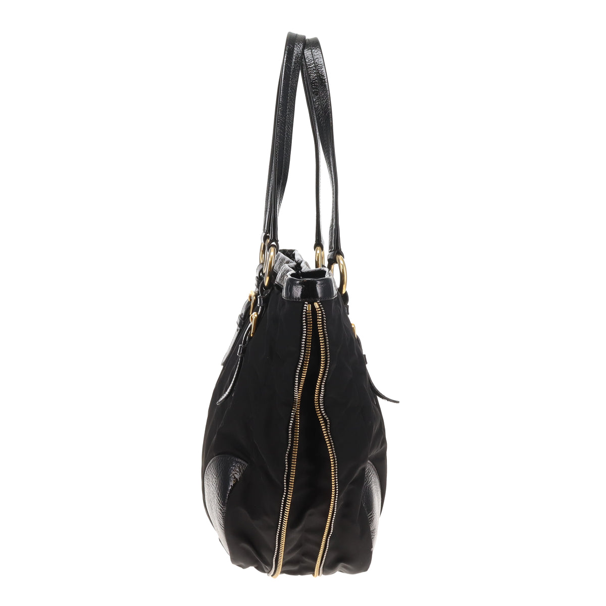 Prada Zip Around Tote Bag Black Nylon and Patent