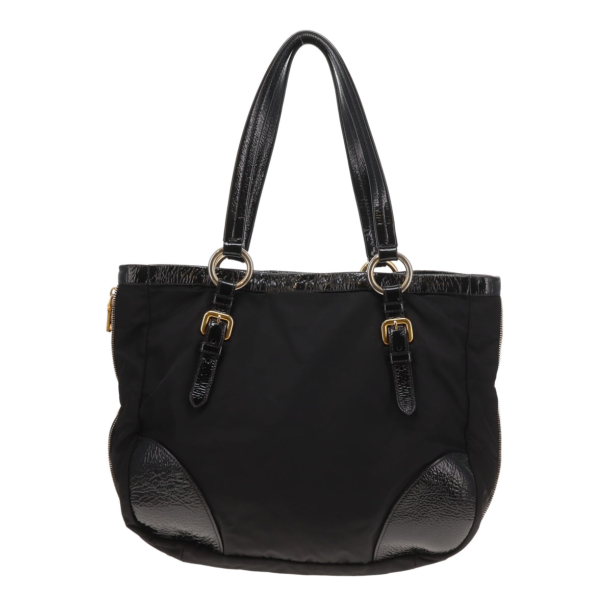 Prada Zip Around Tote Bag Black Nylon and Patent