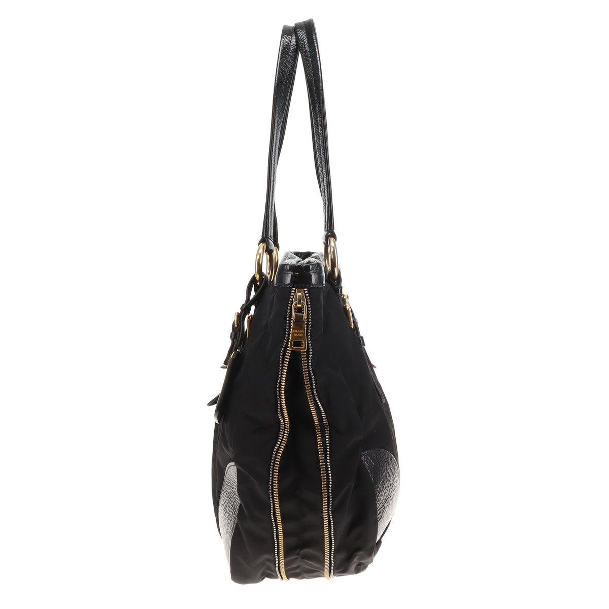 Prada Zip Around Tote Bag Black Nylon and Patent