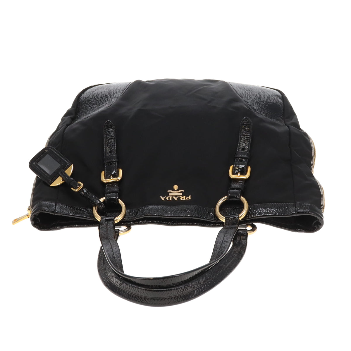 Prada Zip Around Tote Bag Black Nylon and Patent