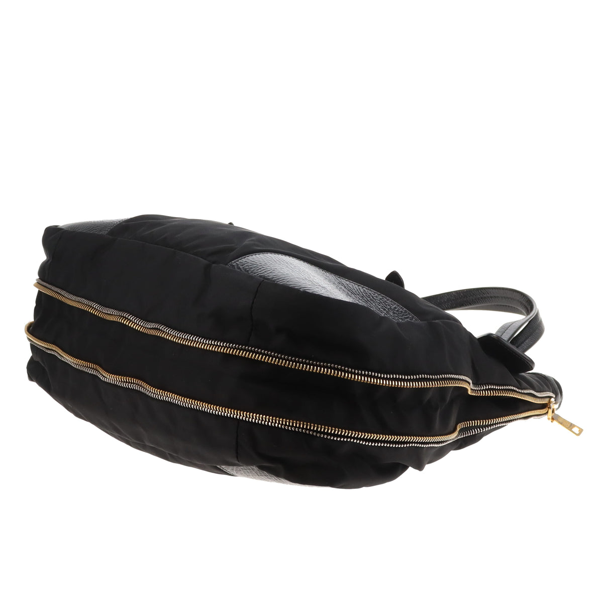 Prada Zip Around Tote Bag Black Nylon and Patent