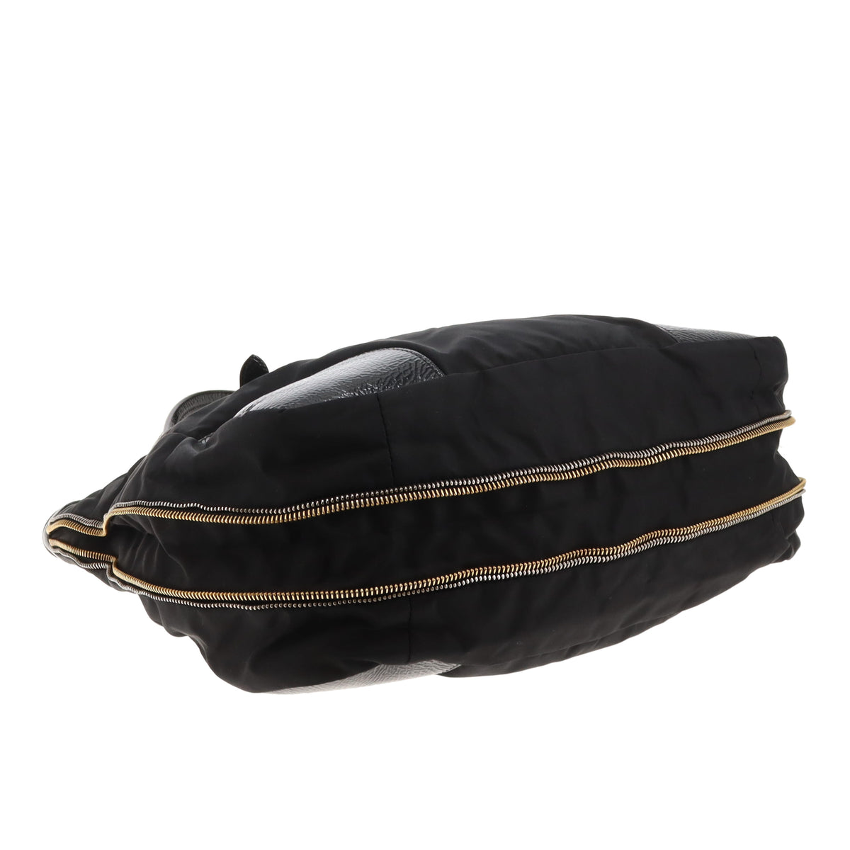 Prada Zip Around Tote Bag Black Nylon and Patent