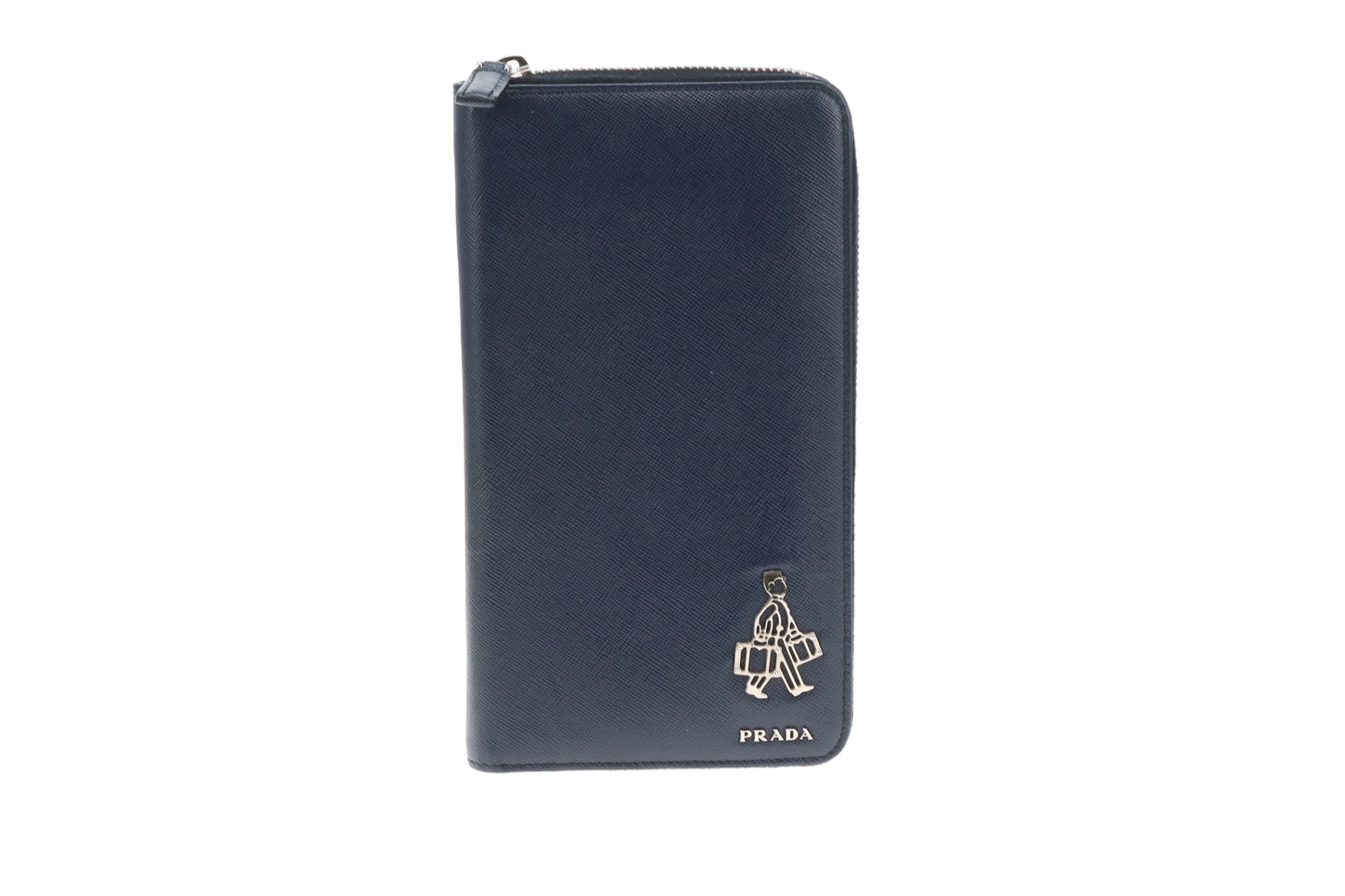 Prada Saffiano Unisex Travel Wallet Navy With Bellboy Feature