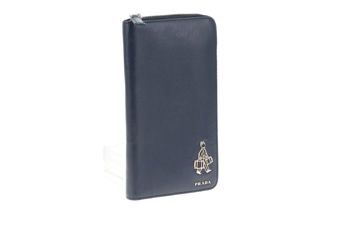 Prada Saffiano Unisex Travel Wallet Navy With Bellboy Feature