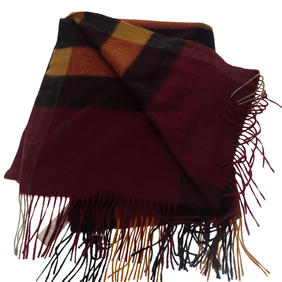 Burberry Long Scarf 100% Cashmere Burgundy/Orange Tones
