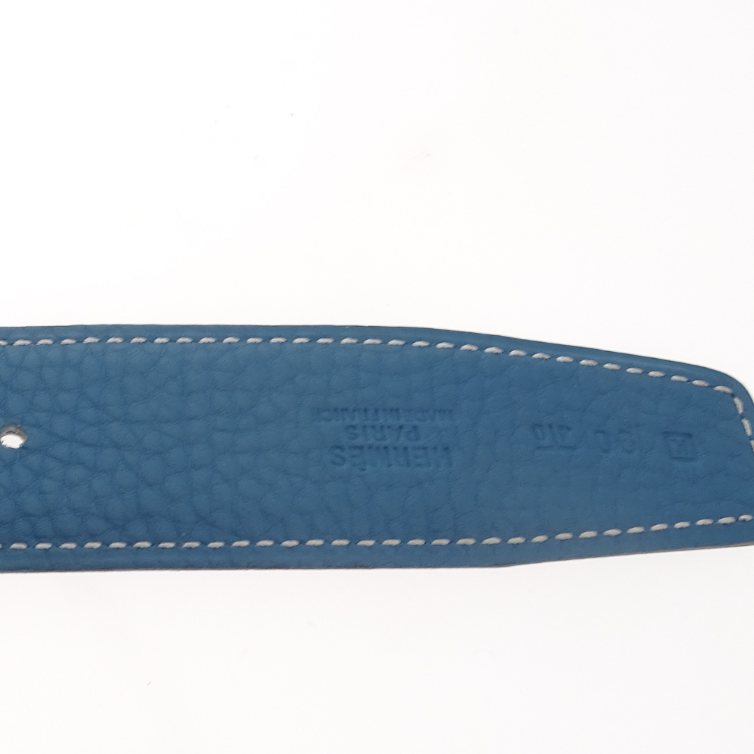 Hermes Clemence & Swift Reversible Belt In Bleu Jean & Black 90cm 2007 (No Buckle)