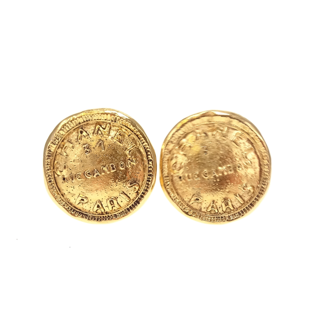 Chanel Vintage Rue Cambon Goldtone Coin Clip On Earrings
