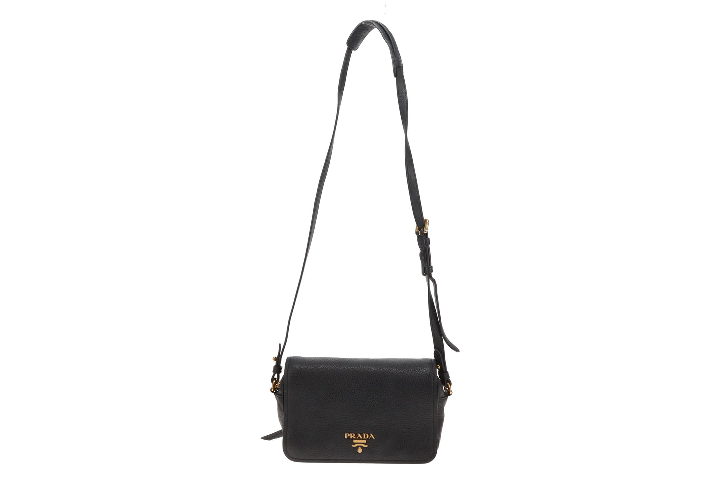 Prada Camera Bag with Flap Black Leather GHW