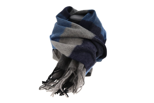Burberry Scarf Grey/Navy/Blue Check 100% Lambswool