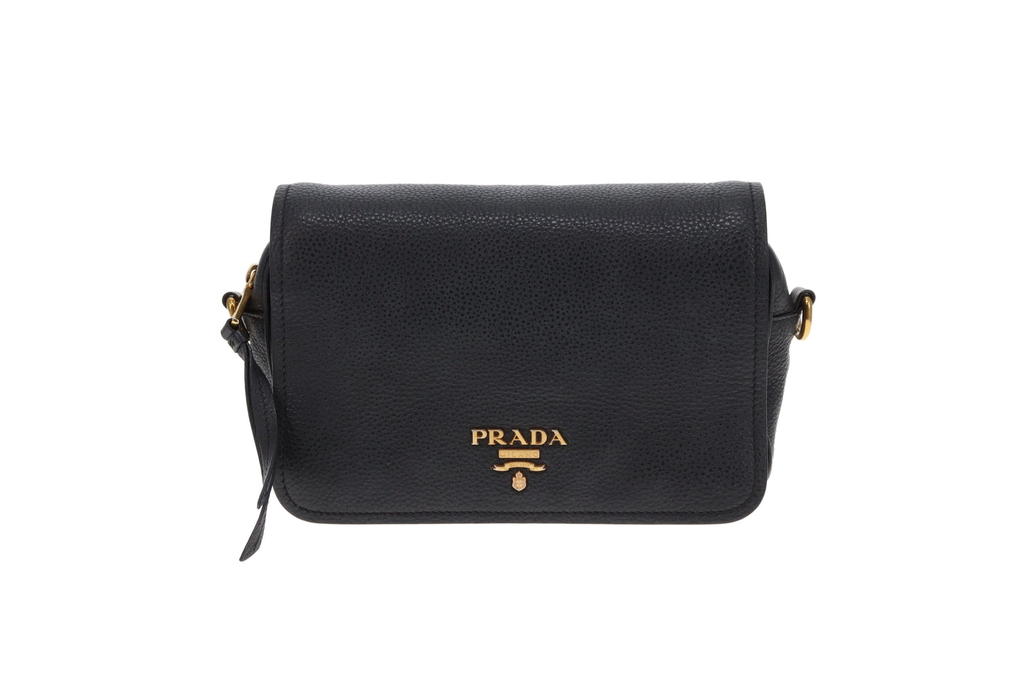 Prada Camera Bag with Flap Black Leather GHW