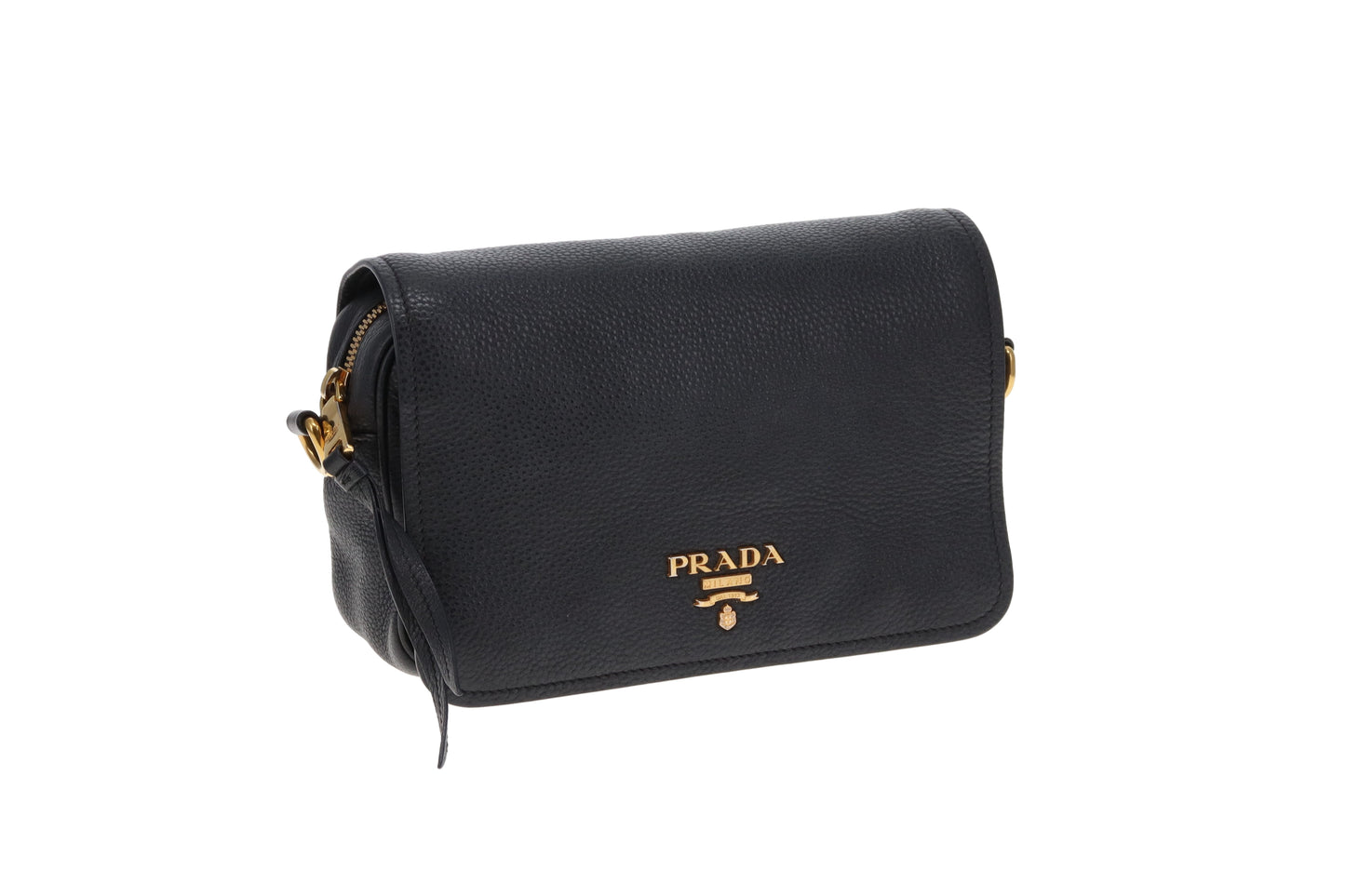 Prada Camera Bag with Flap Black Leather GHW