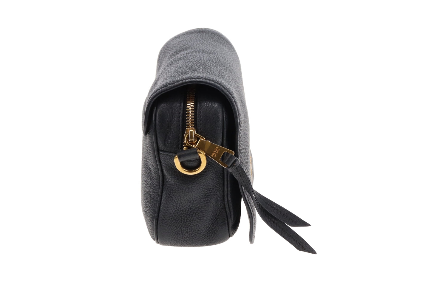 Prada Camera Bag with Flap Black Leather GHW