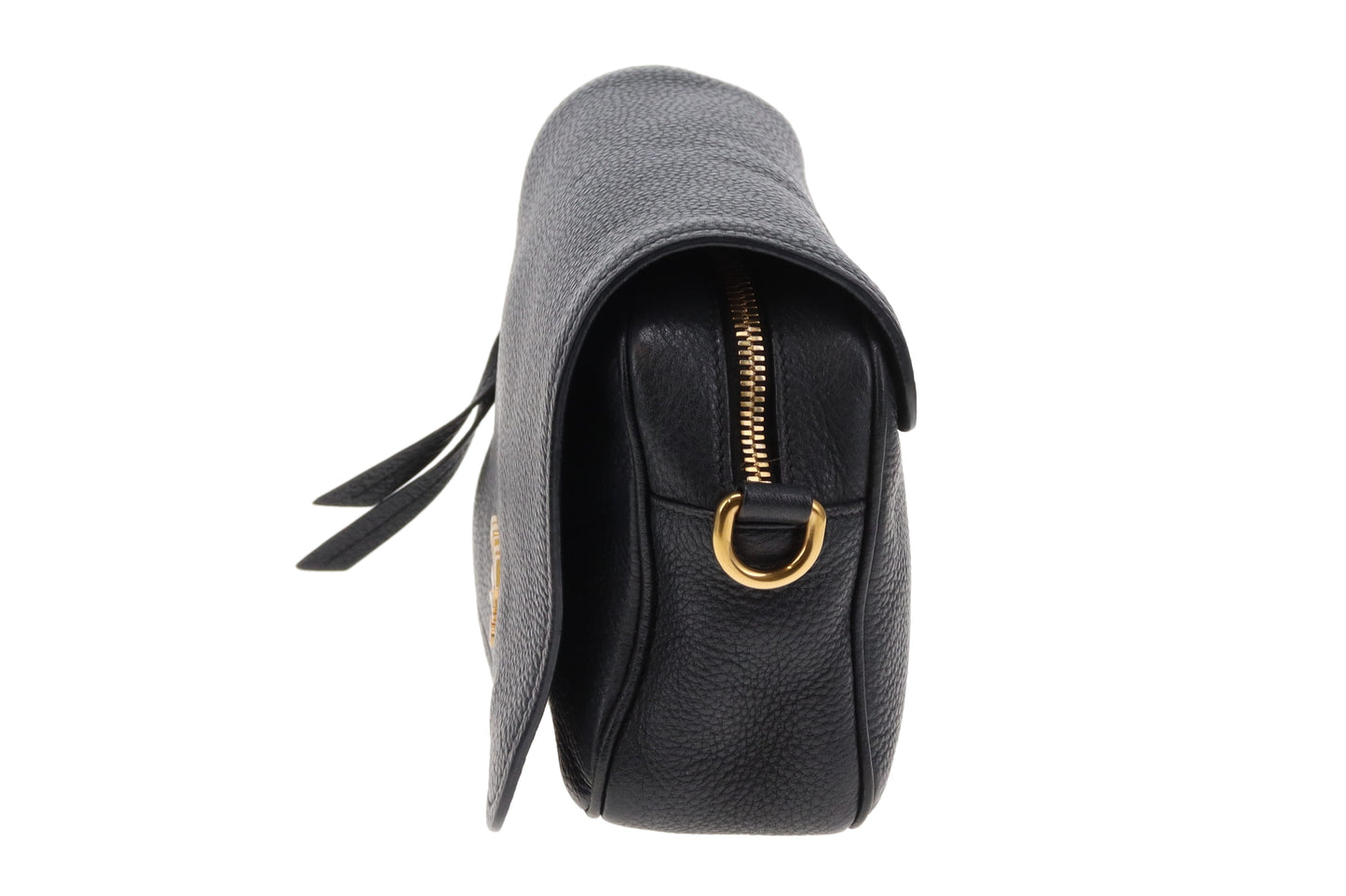 Prada Camera Bag with Flap Black Leather GHW