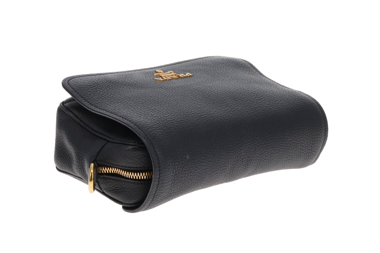 Prada Camera Bag with Flap Black Leather GHW