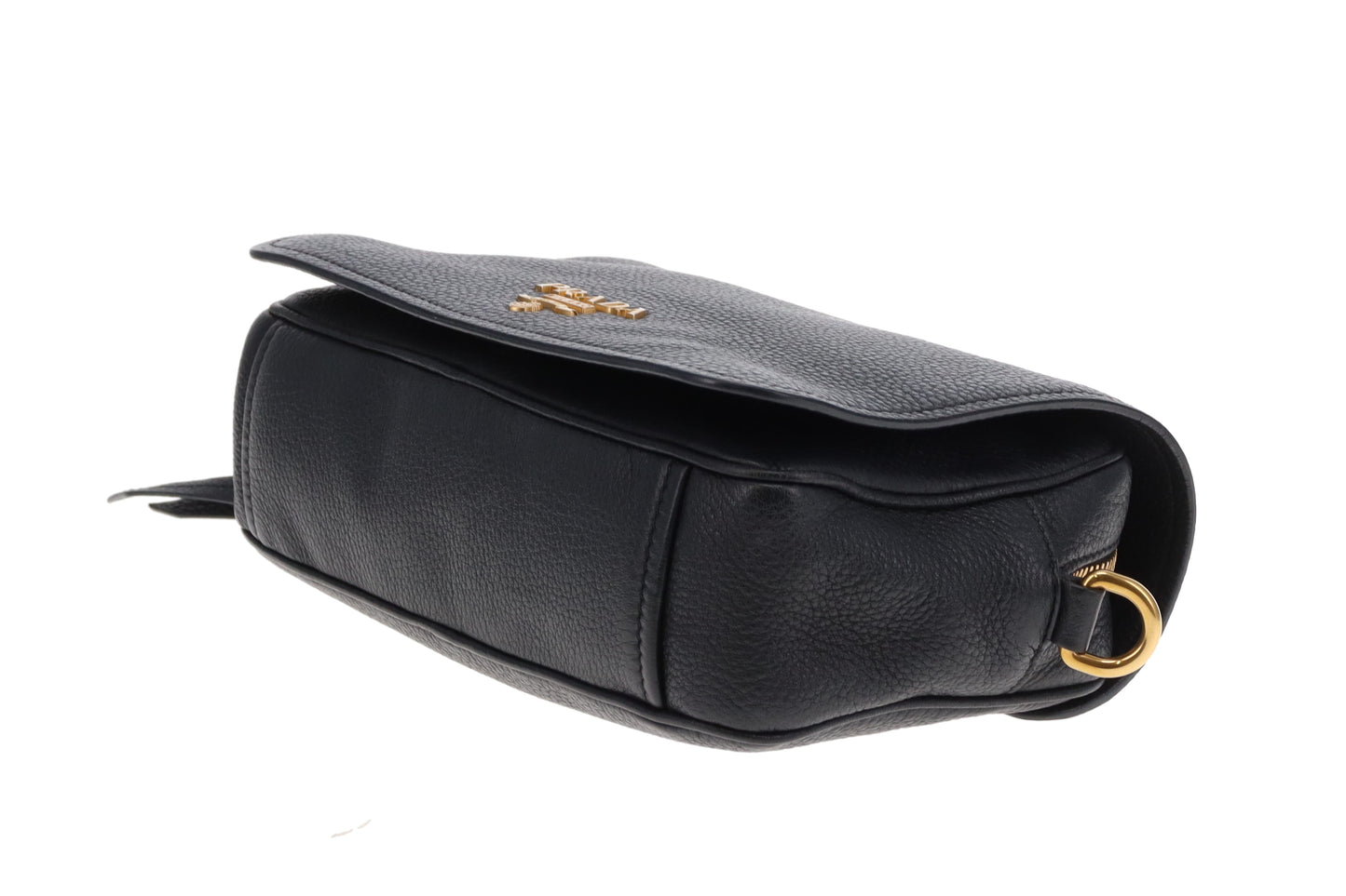 Prada Camera Bag with Flap Black Leather GHW