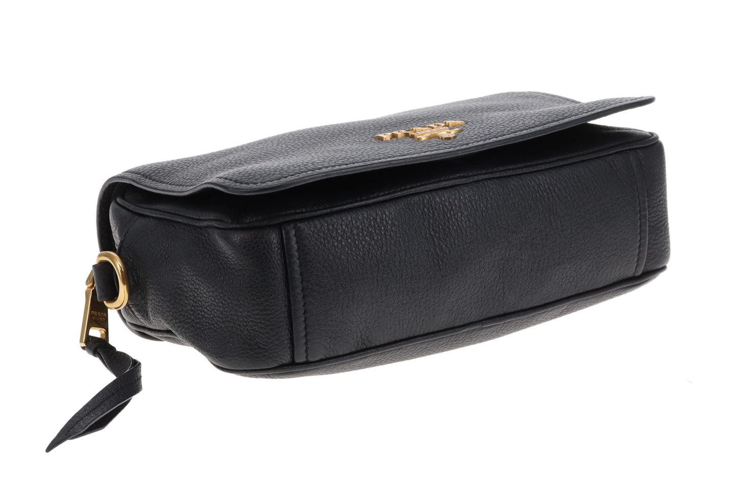 Prada Camera Bag with Flap Black Leather GHW