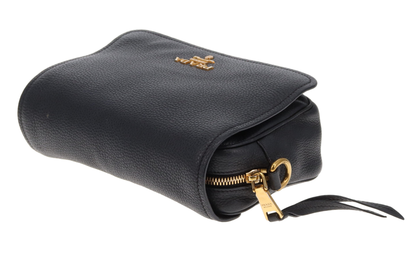 Prada Camera Bag with Flap Black Leather GHW