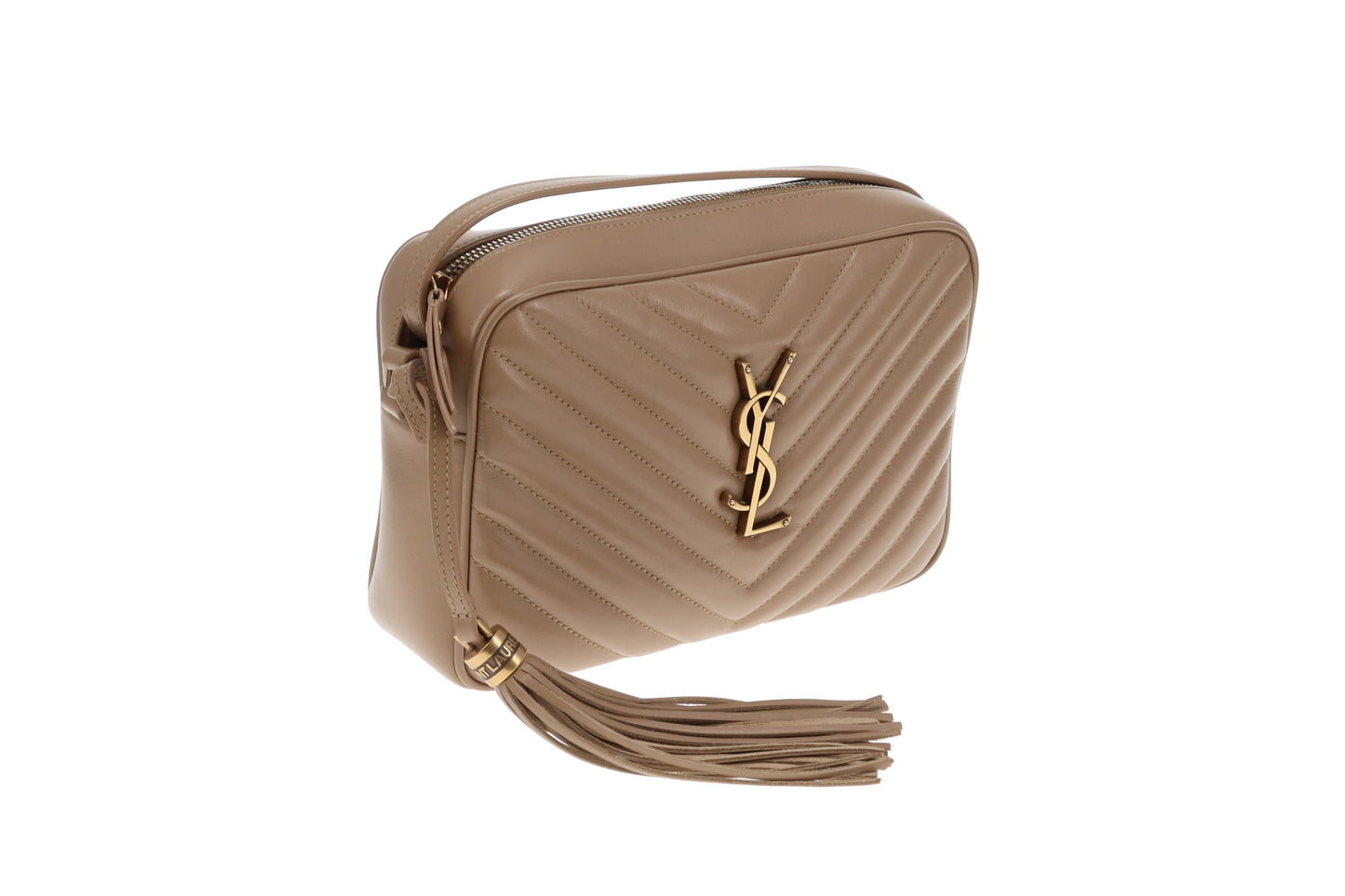 Saint Laurent Lou Camera Bag Chevron Dark Beige