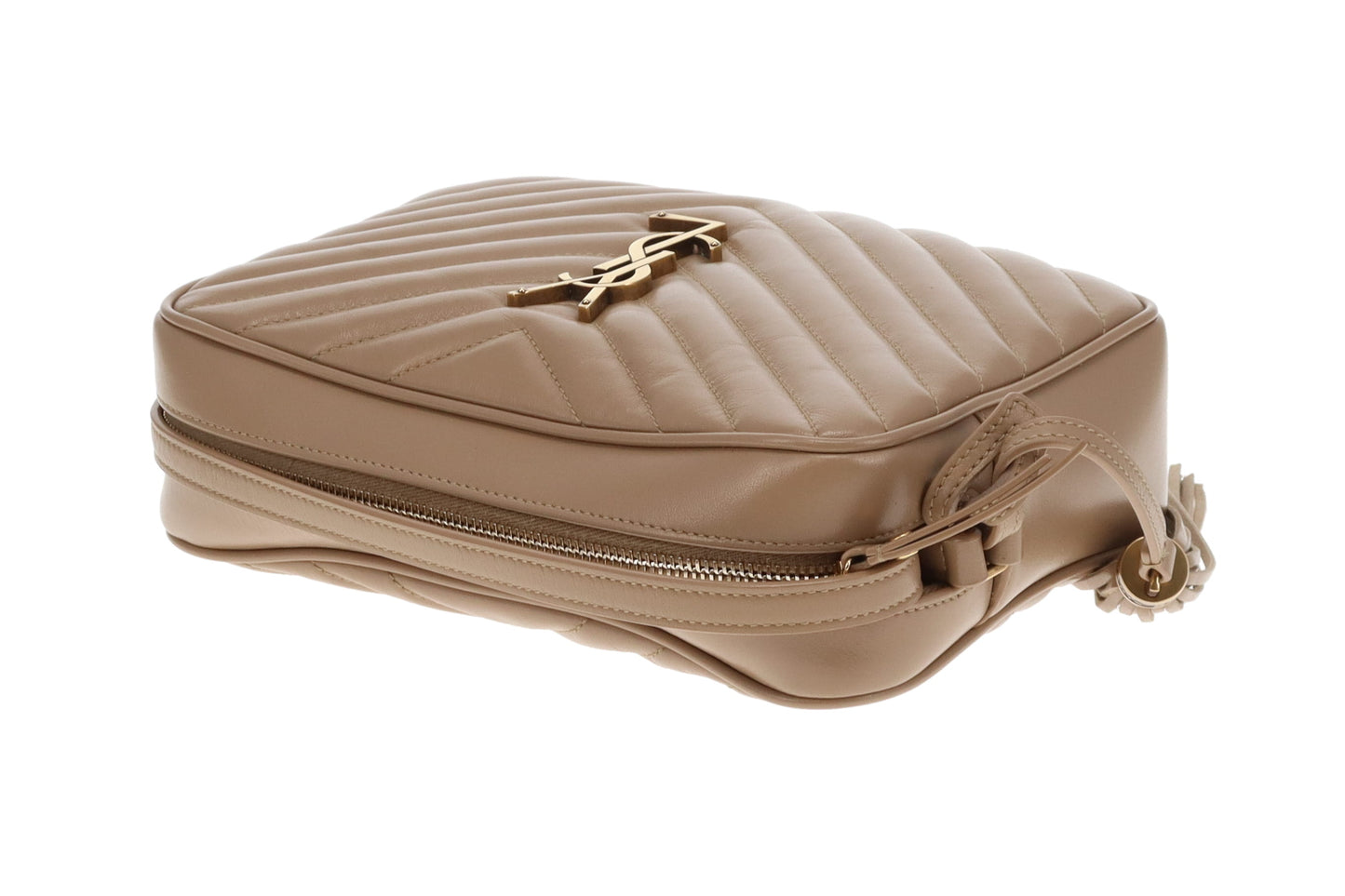 Saint Laurent Lou Camera Bag Chevron Dark Beige