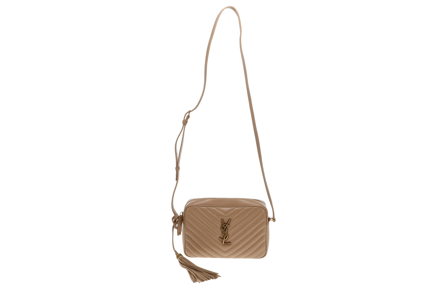 Saint Laurent Lou Camera Bag Chevron Dark Beige