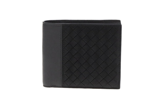 Bottega Veneta Bifold Mens Wallet In Intrecciato Black & Grey Leather
