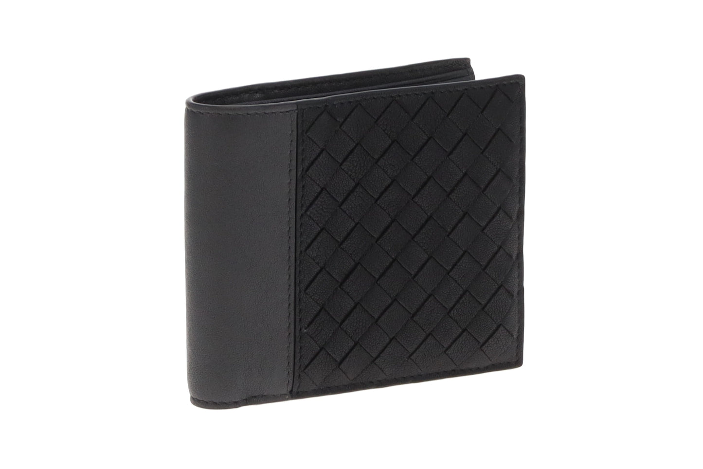 Bottega Veneta Bifold Mens Wallet In Intrecciato Black & Grey Leather