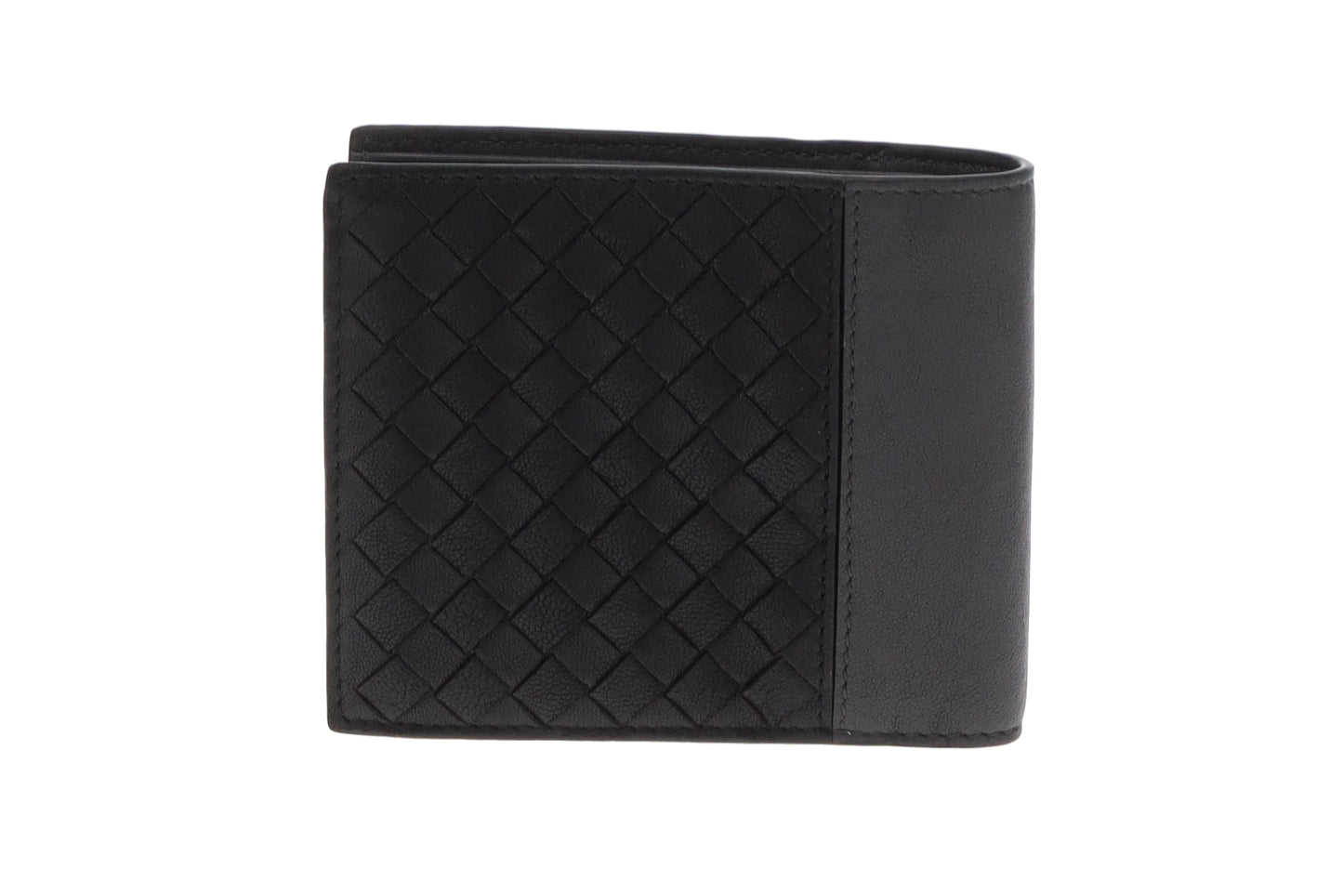 Bottega Veneta Bifold Mens Wallet In Intrecciato Black & Grey Leather