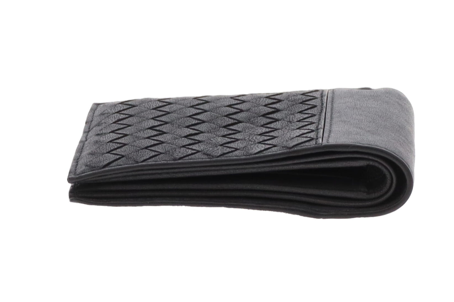 Bottega Veneta Bifold Mens Wallet In Intrecciato Black & Grey Leather