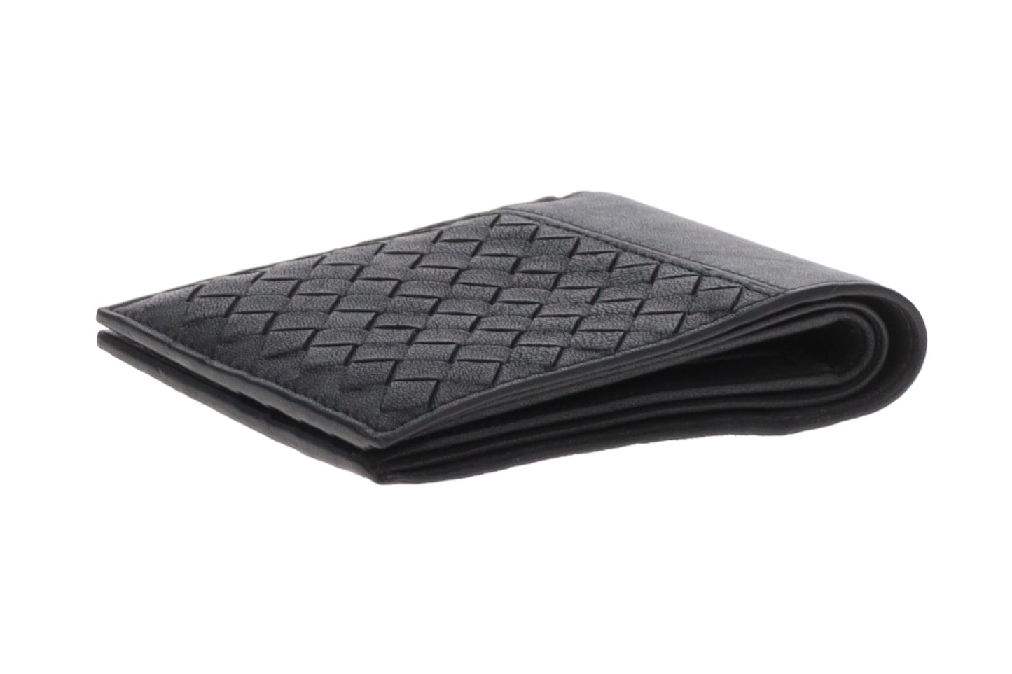 Bottega Veneta Bifold Mens Wallet In Intrecciato Black & Grey Leather
