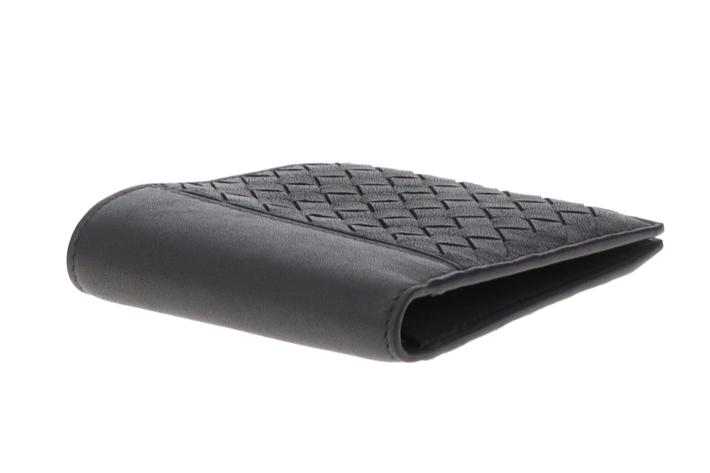 Bottega Veneta Bifold Mens Wallet In Intrecciato Black & Grey Leather