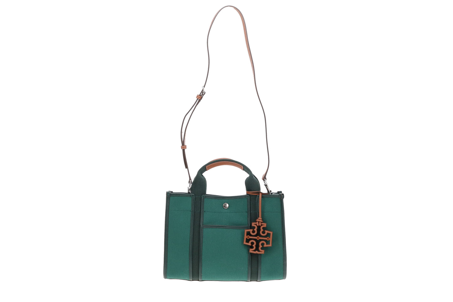 Tory Burch Tory Leather Trimmed Canvas Tote Dark Green